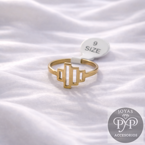 Anillo Geo Dorado en Acero Inoxidable