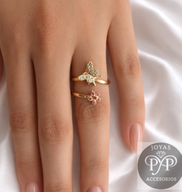 Anillo Ajustable Mariposa y flor Roja