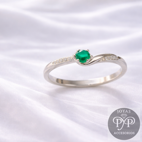 Anillo Solitario de Esmeralda en Plata